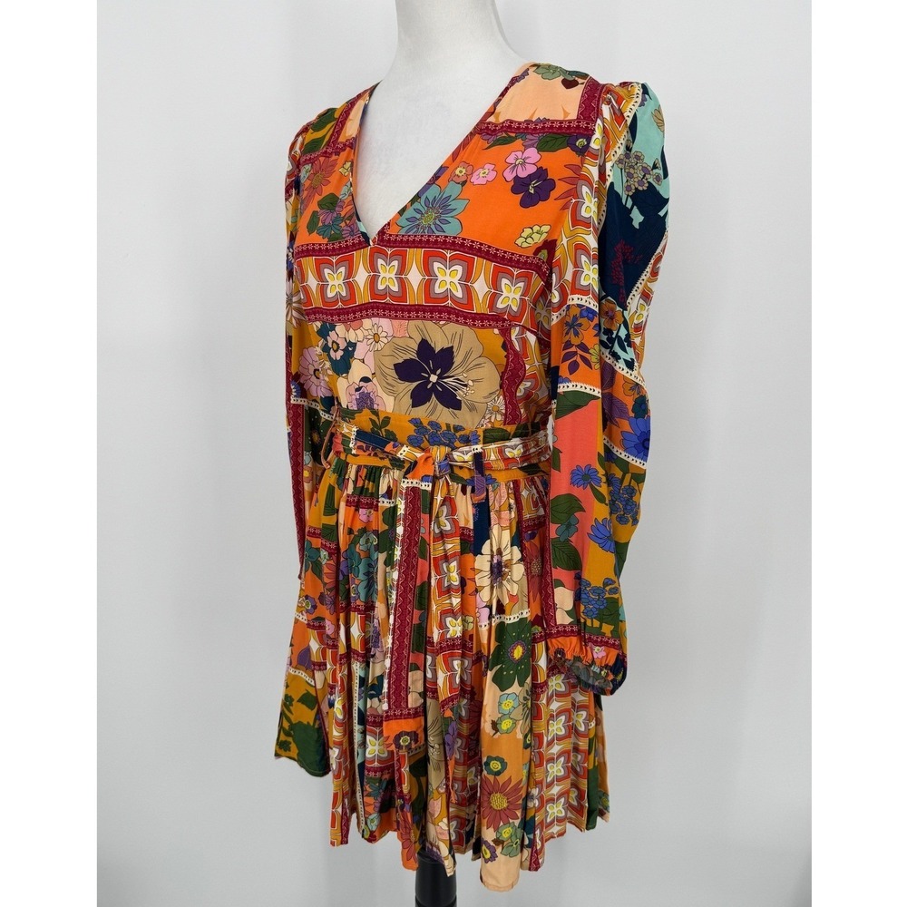 LaRoque Emma Dress Size Medium Coral Cabo Floral Patchwork Boho Mini Retro Mod - Picture 6 of 11